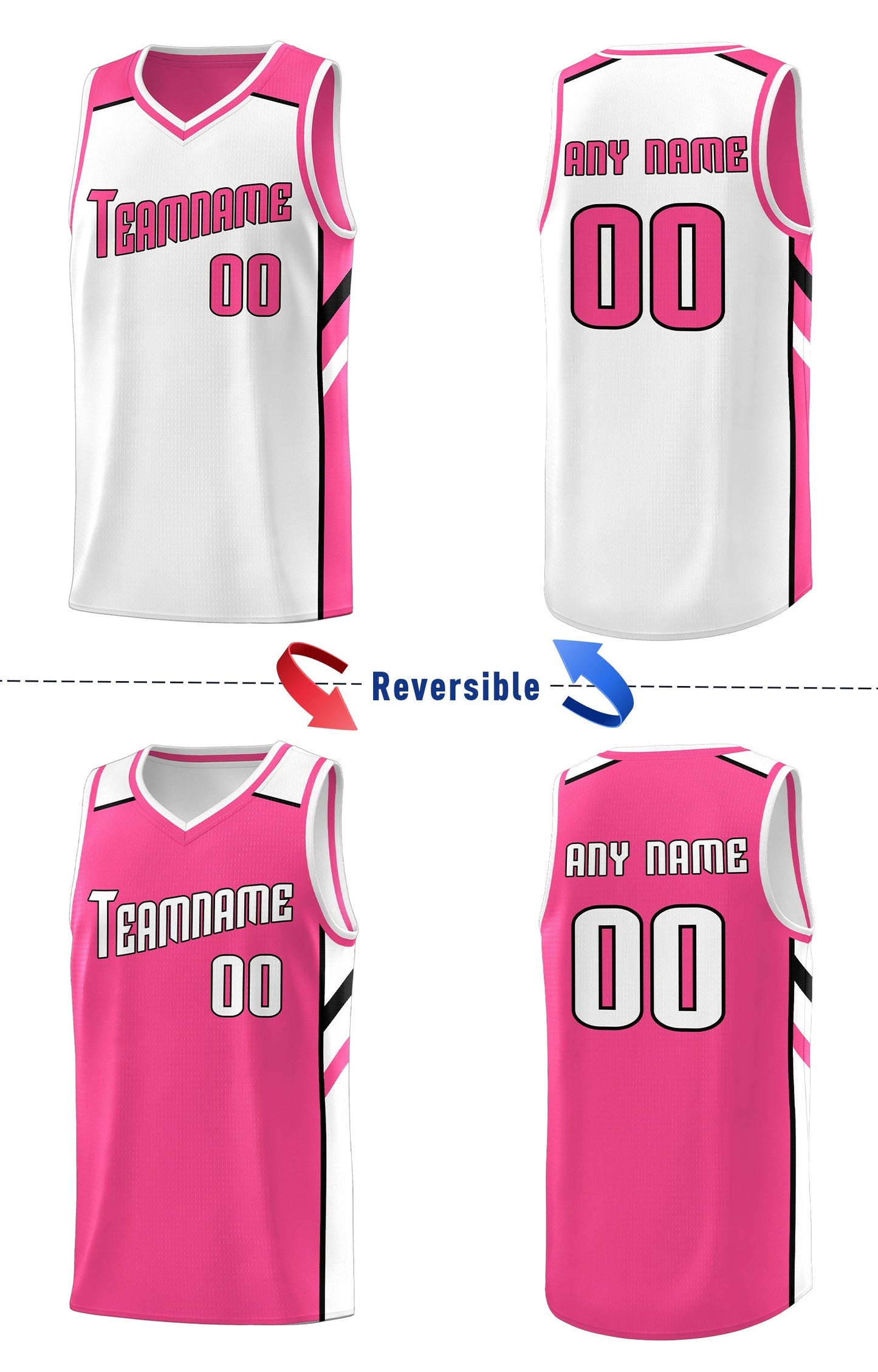 Custom Pink White Double Side Tops Athletic Sports Basketball Jersey Limited
