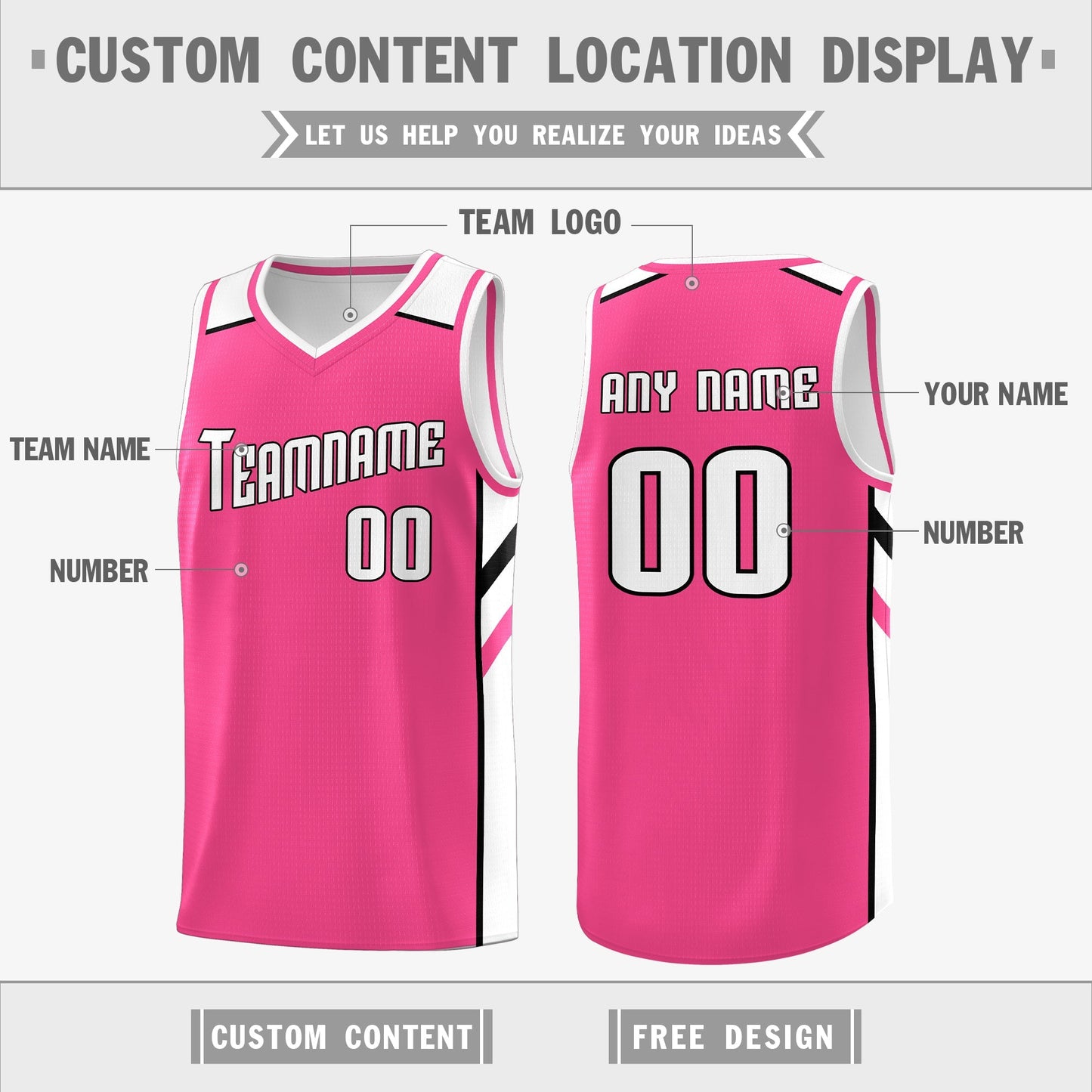 Custom Pink White Double Side Tops Athletic Sports Basketball Jersey Limited