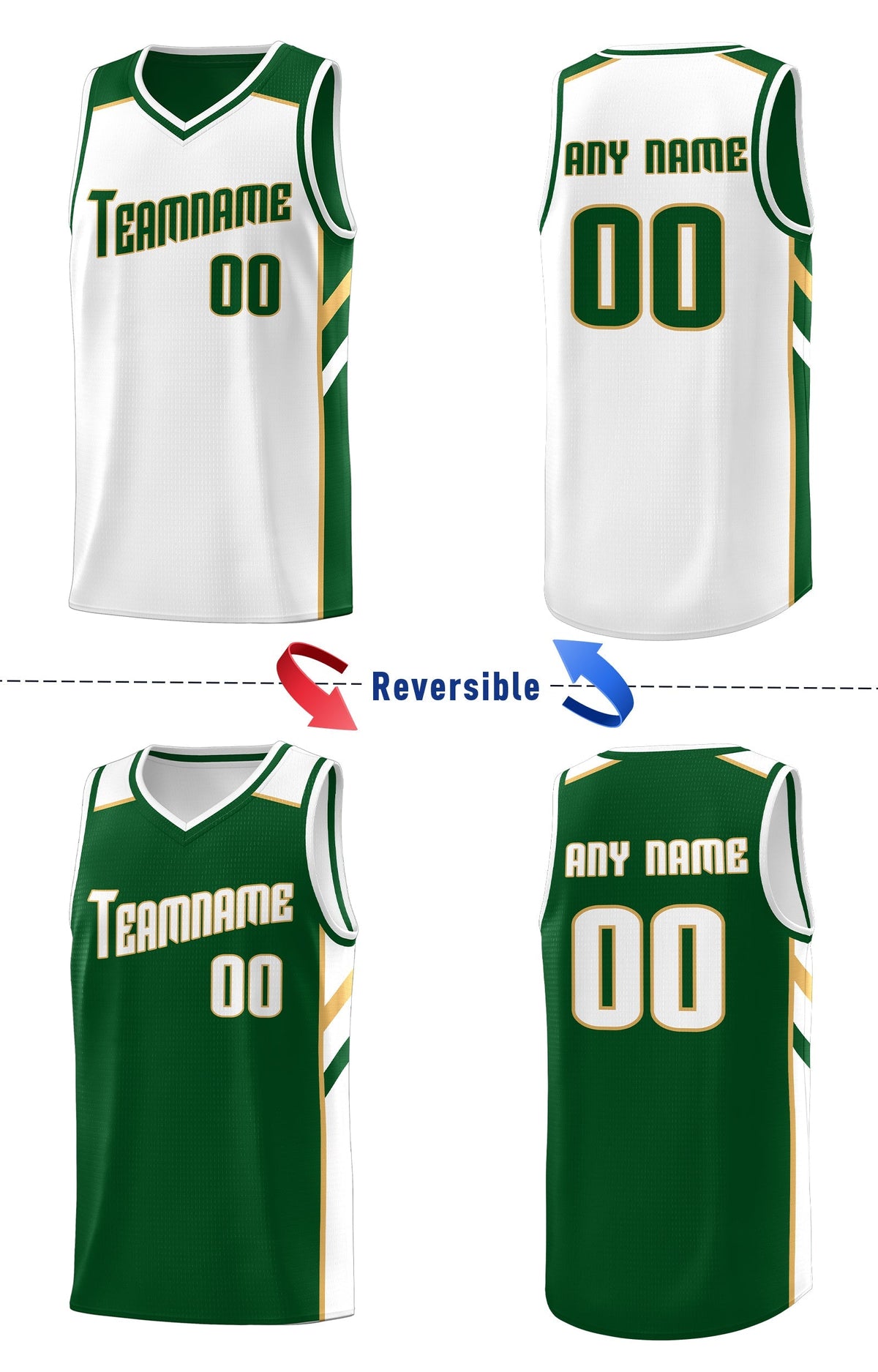 Custom Green White Double Side Tops Training Basketball Jersey Limited