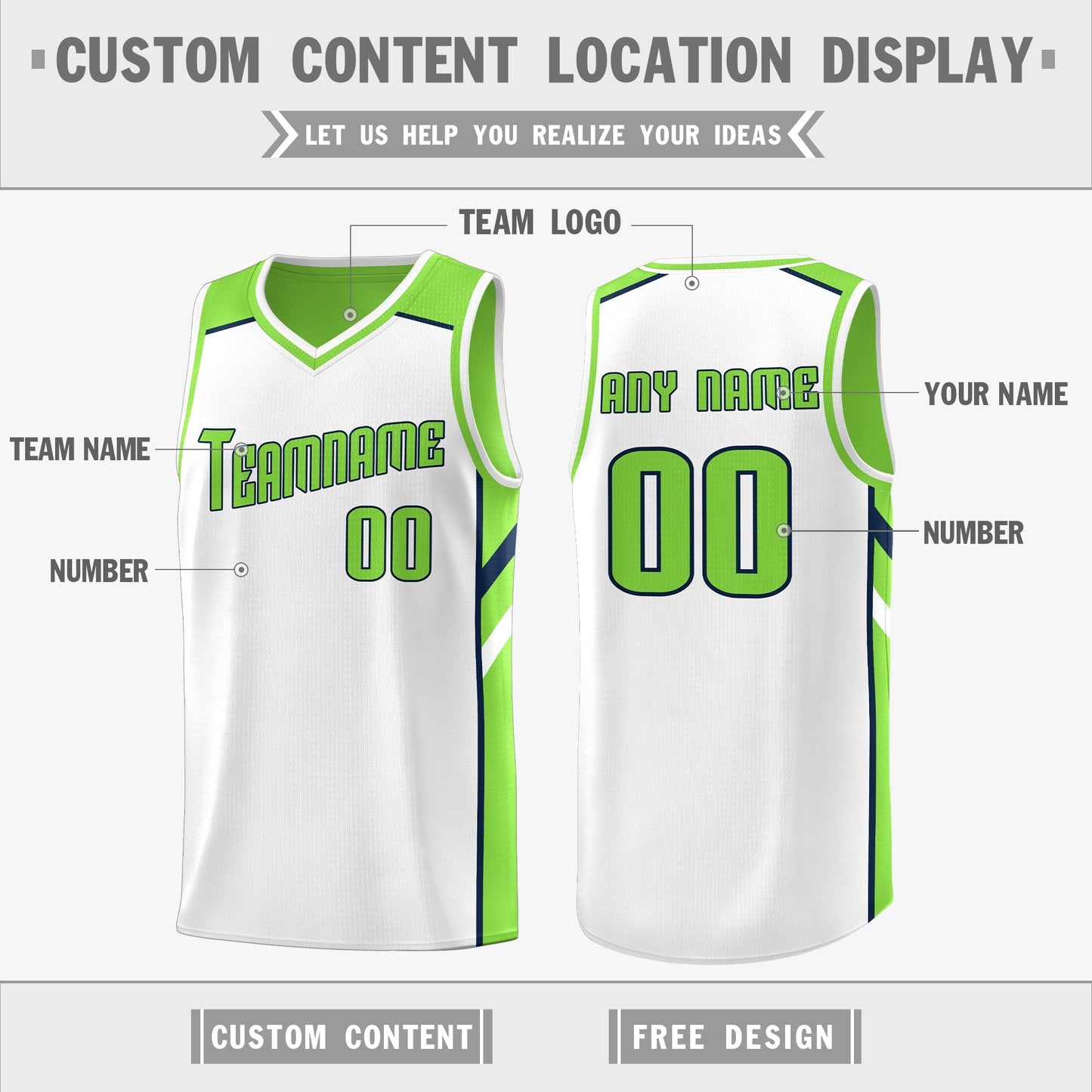 Custom Green White Double Side Tops Sports Vest Basketball Jersey Limited