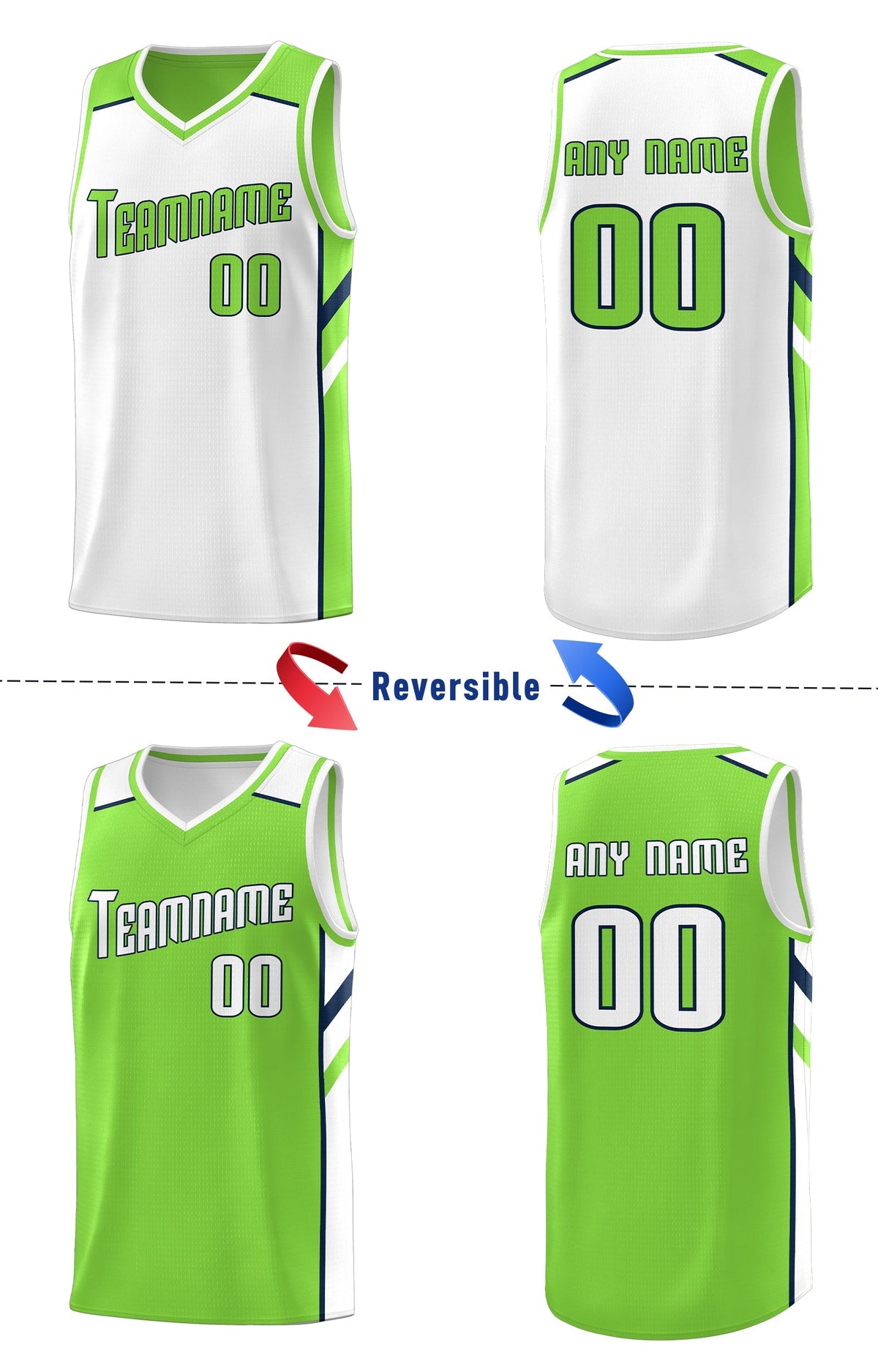 Custom Green White Double Side Tops Sports Vest Basketball Jersey Limited