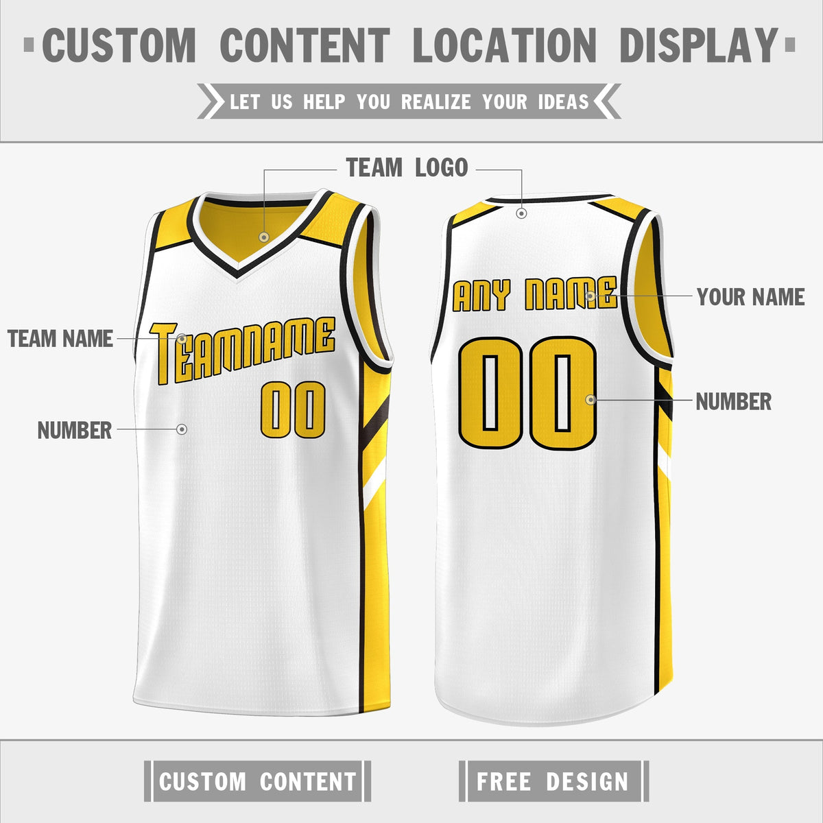 Custom Yellow White Double Side Tops Athletic Sports Basketball Jersey Limited