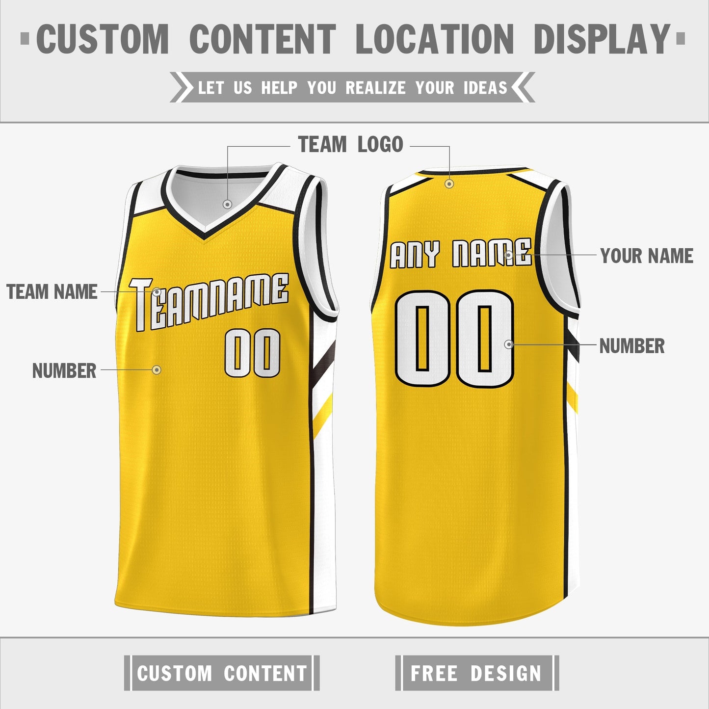 Custom Yellow White Double Side Tops Athletic Sports Basketball Jersey Limited