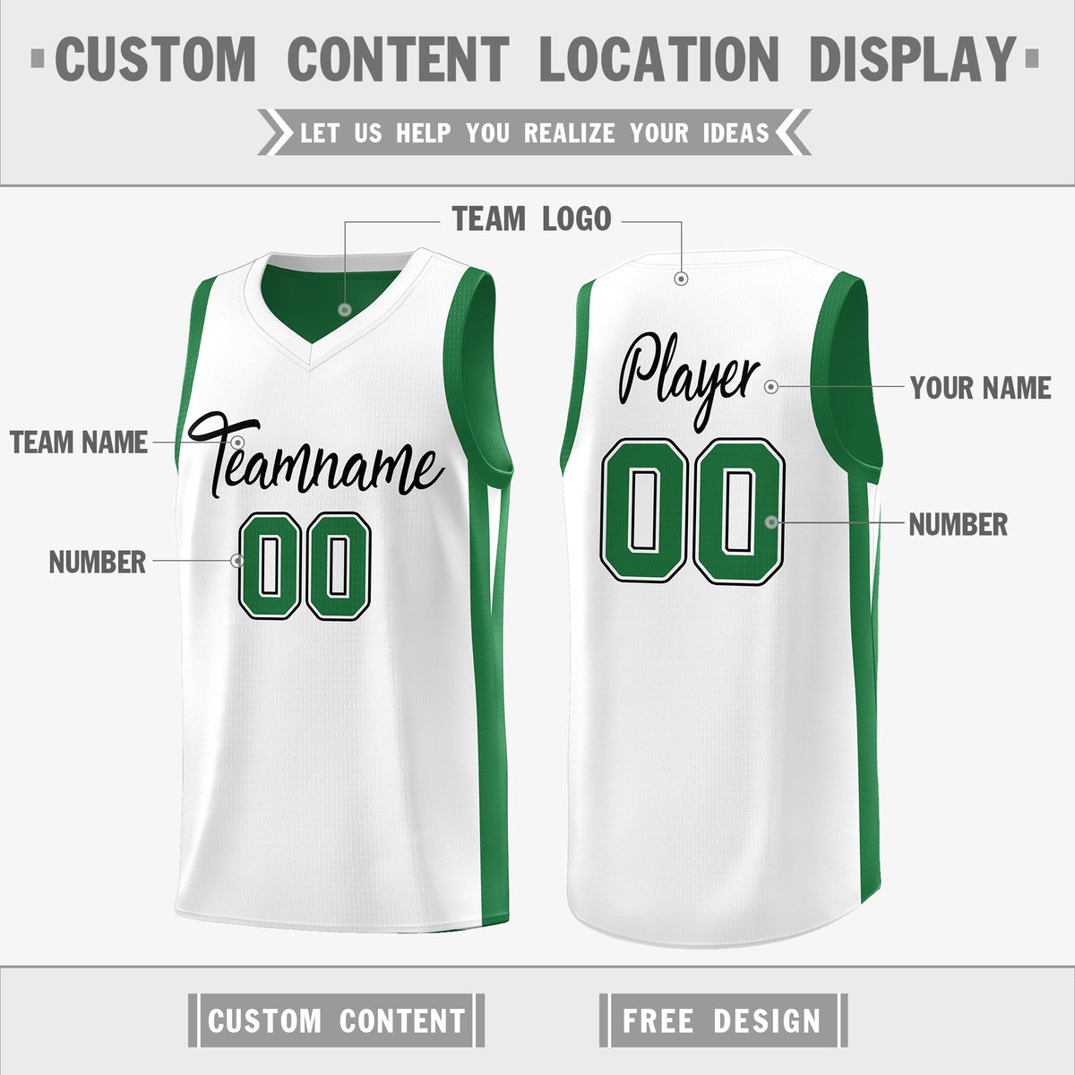Custom Green White Double Side Tops Basketball Jersey Limited