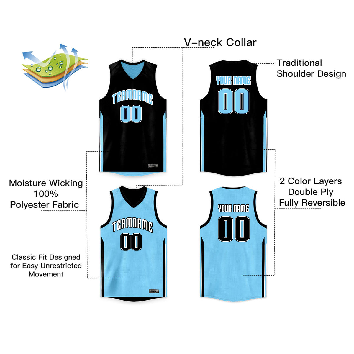 Custom Black Blue Double Side Tops Basketball Jersey Limited
