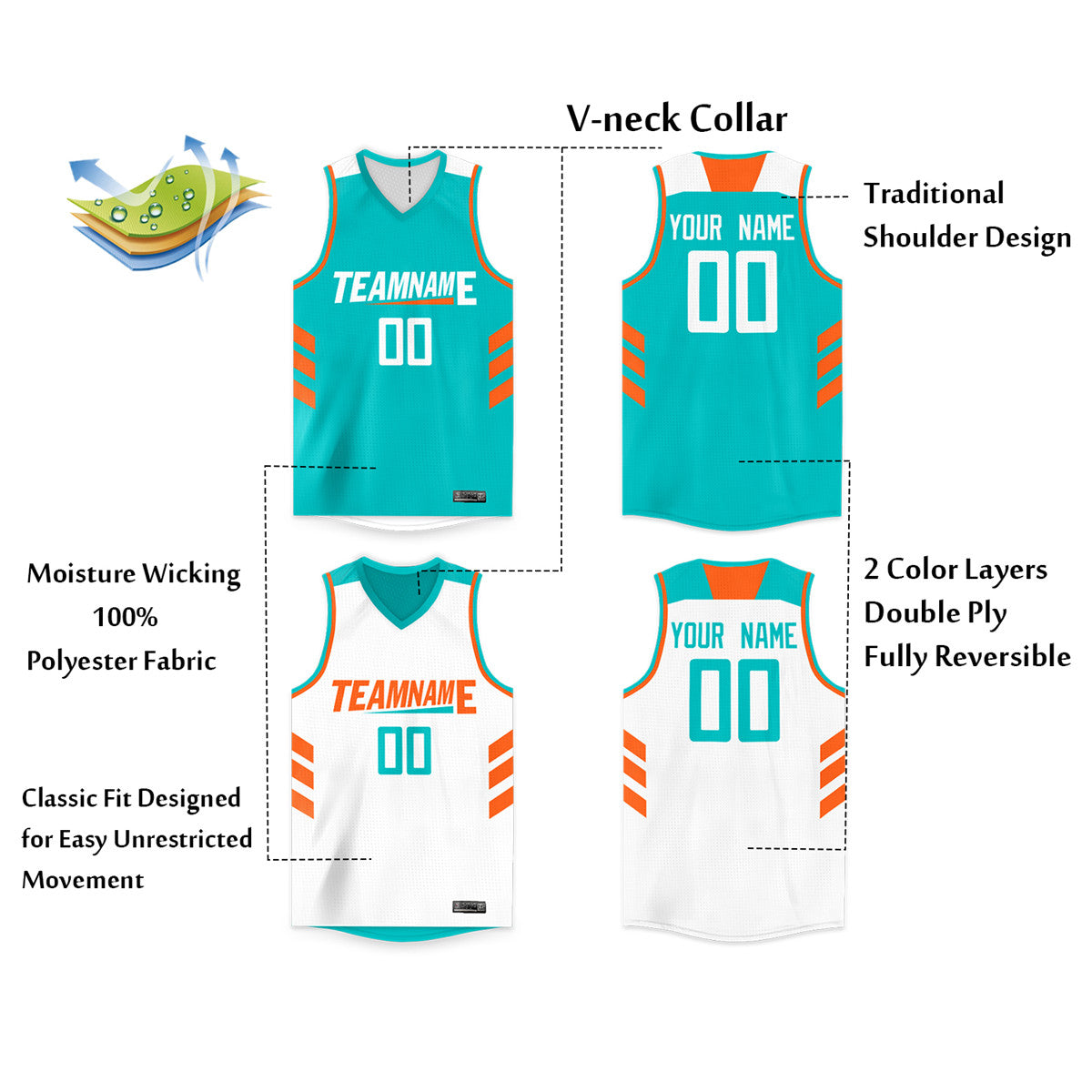 Custom Aqua White Double Side Tops Men/Boy Basketball Jersey Limited