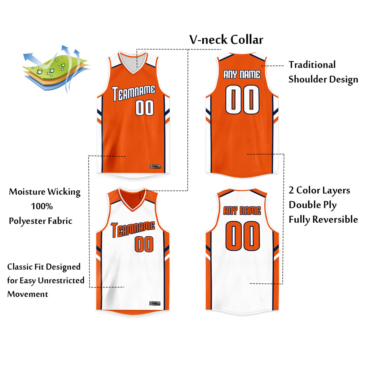 Custom Orange White Double Side Tops Basketball Jersey Limited