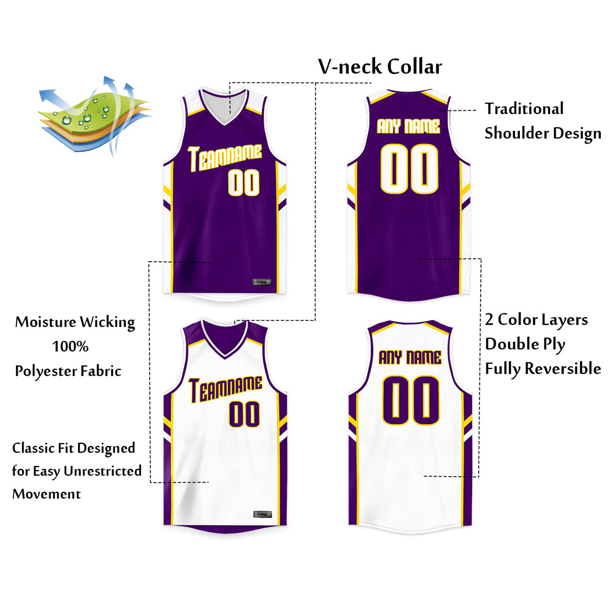 Custom Purple White-Orange Double Side Tops Men/Boy Basketball Jersey Limited