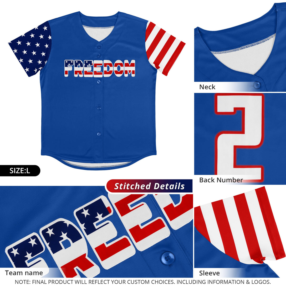 Custom Royal White-Red American Flag Authentic Baseball Jersey Limited