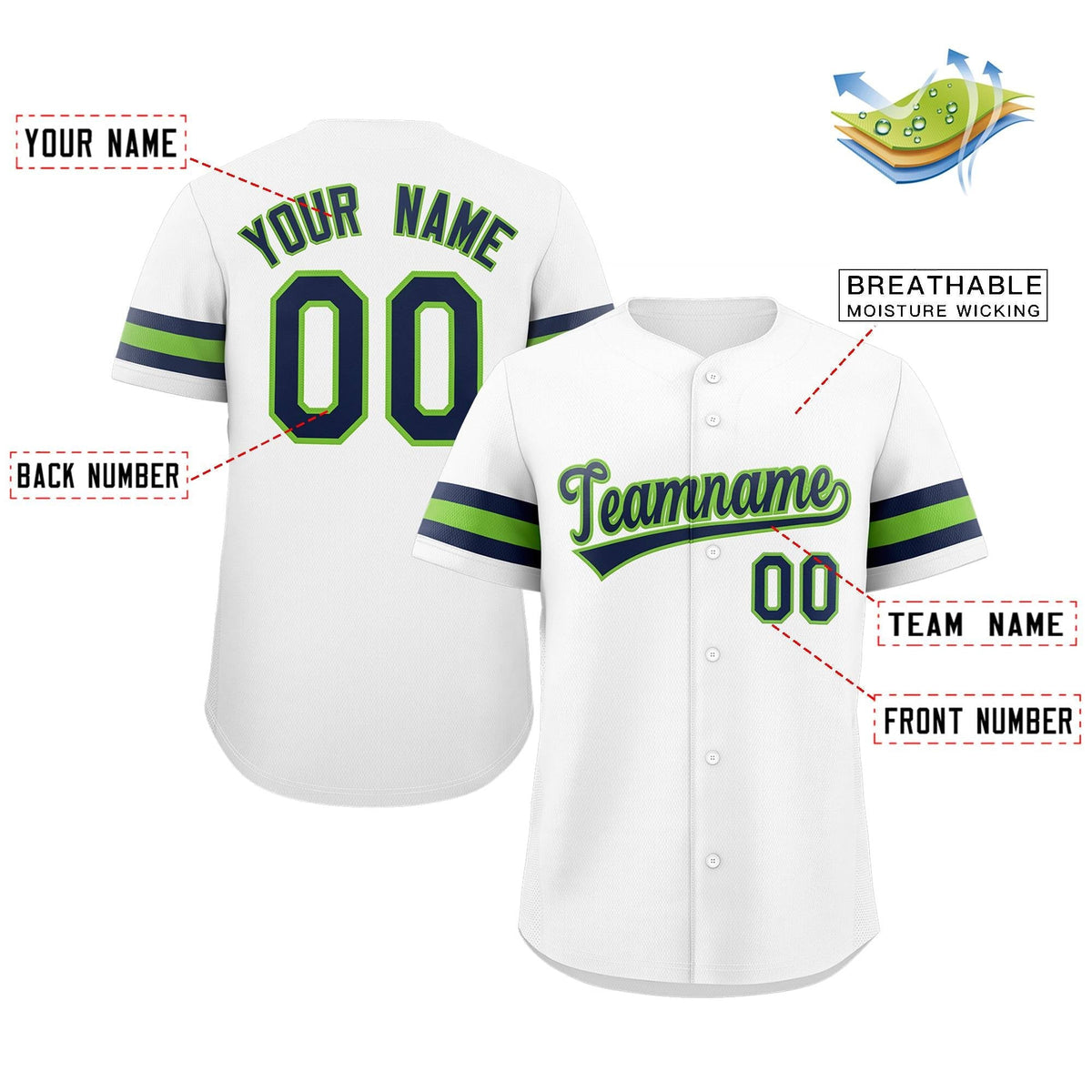 Custom White Navy-Green Classic Style Authentic Baseball Jersey Limited