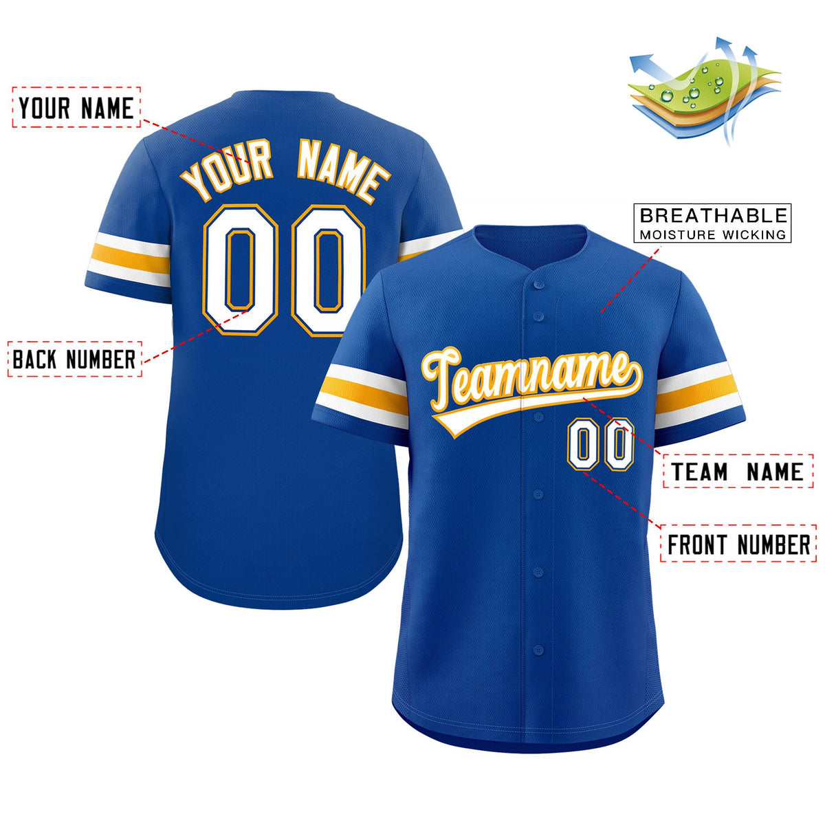 Custom Royal White-Yellow Classic Style Authentic Baseball Jersey Limited