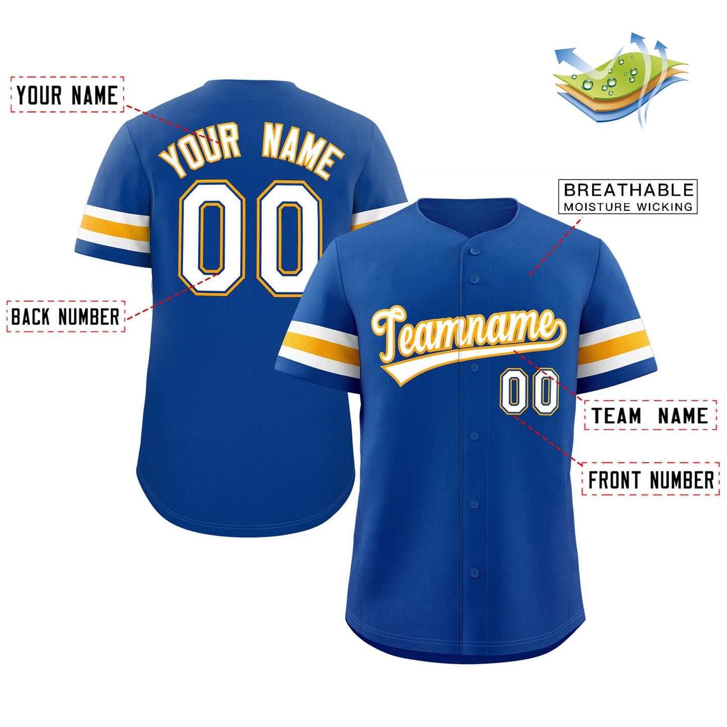 Custom Royal White-Yellow Classic Style Authentic Baseball Jersey Limited