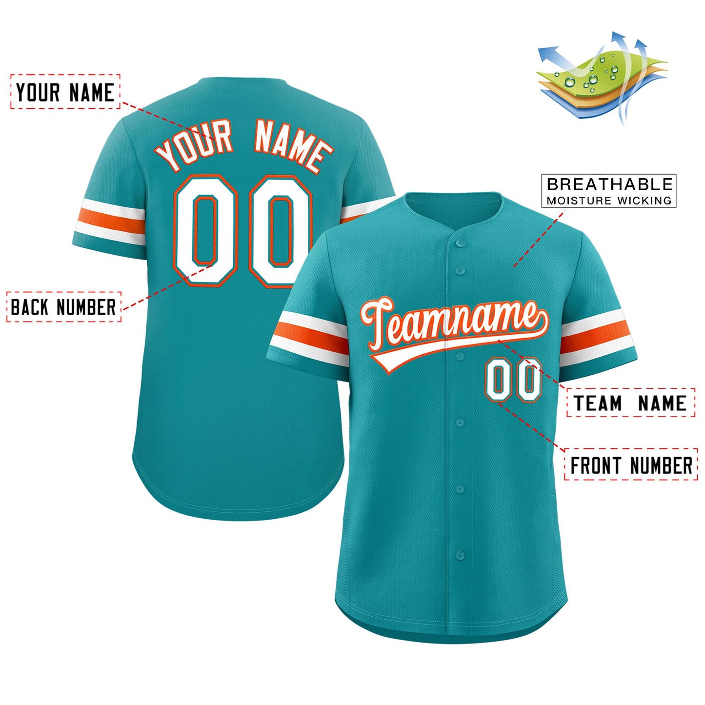 Custom Teal White-Orange Classic Style Authentic Baseball Jersey Limited