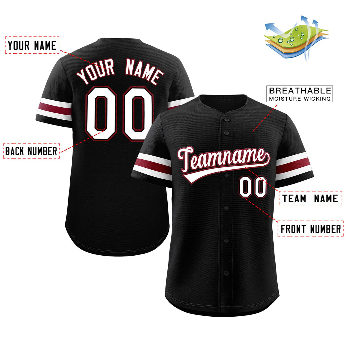Custom Black White-Red Classic Style Authentic Baseball Jersey Limited