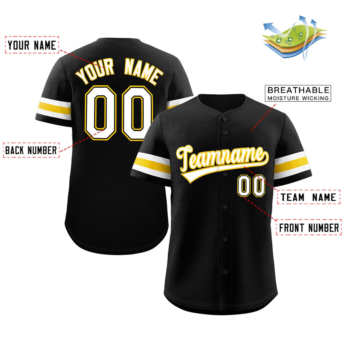 Custom Black White-Yellow Classic Style Authentic Baseball Jersey Limited