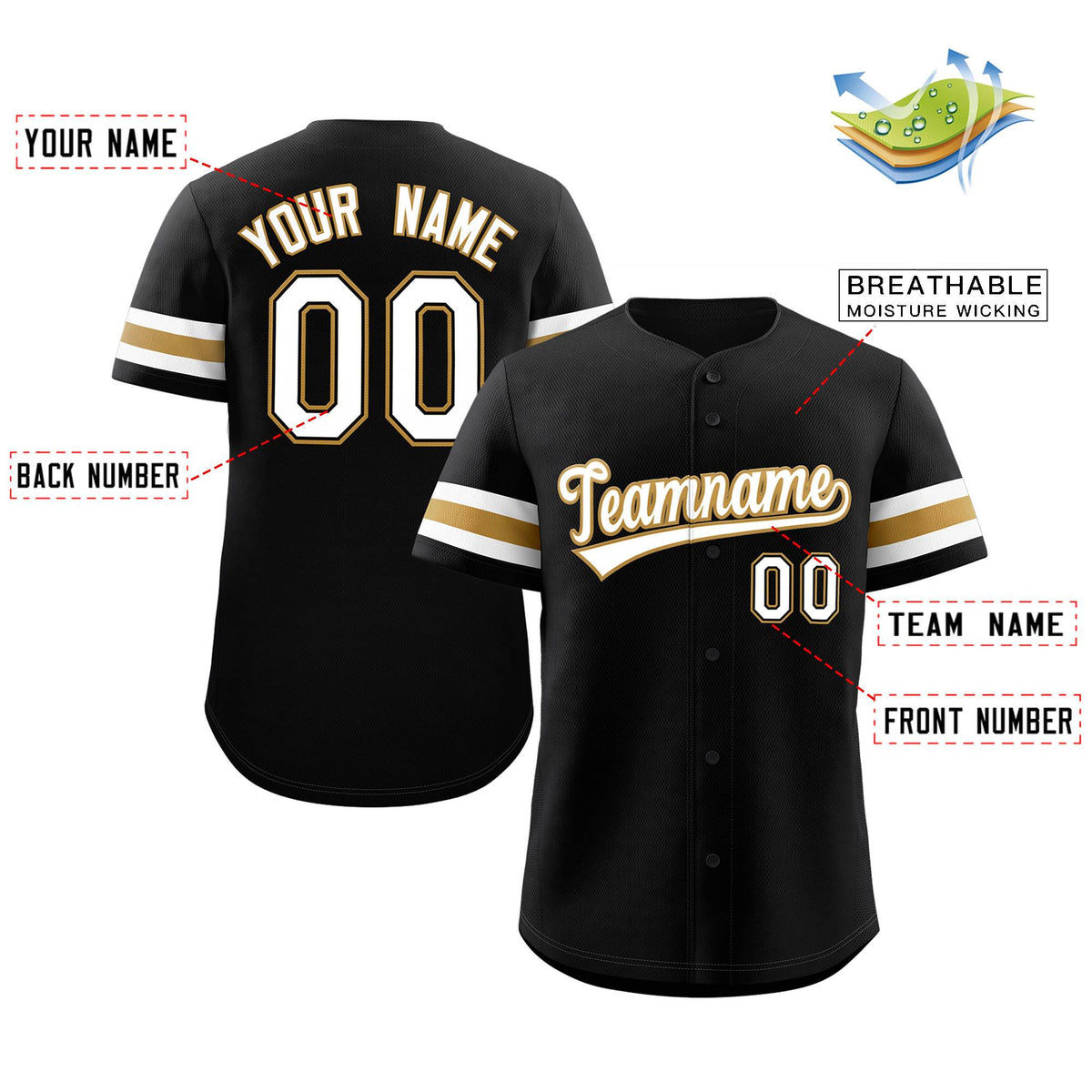 Custom Black White-Gold Classic Style Authentic Baseball Jersey Limited