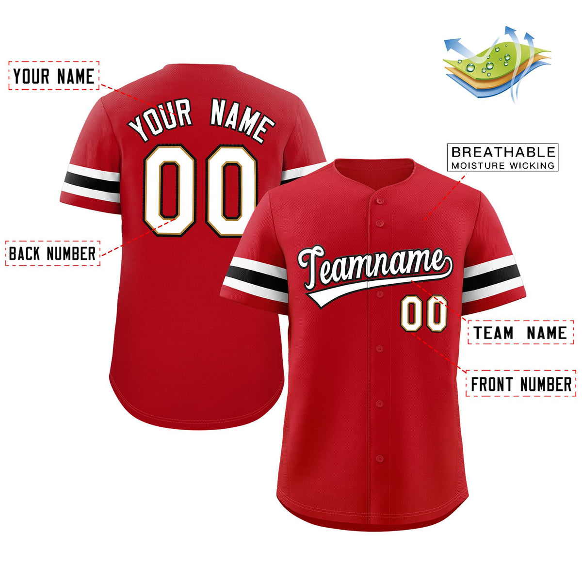 Custom Red White-Black Classic Style Authentic Baseball Jersey Limited