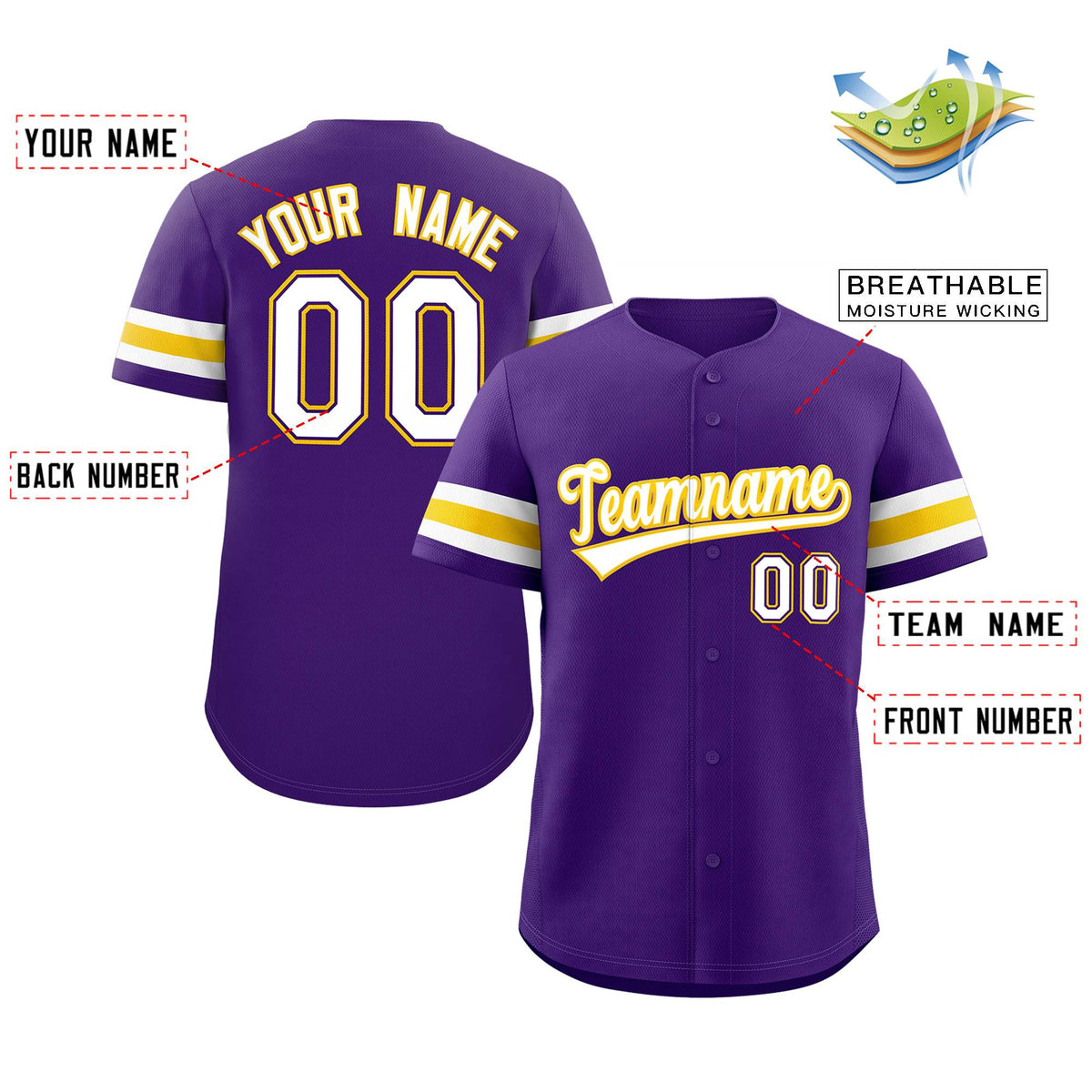 Custom Purple White-Yellow Classic Style Authentic Baseball Jersey Limited