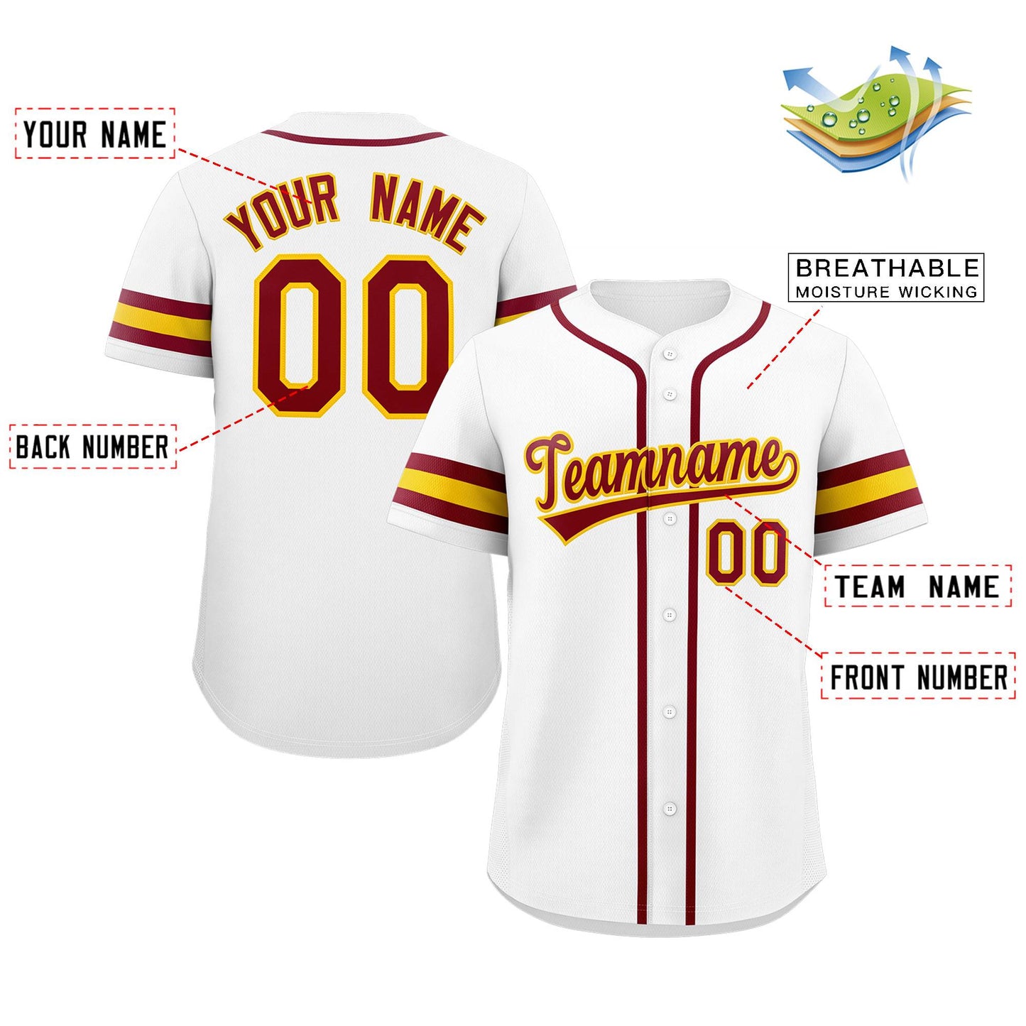 Custom White Red-Yellow Classic Style Authentic Baseball Jersey Limited