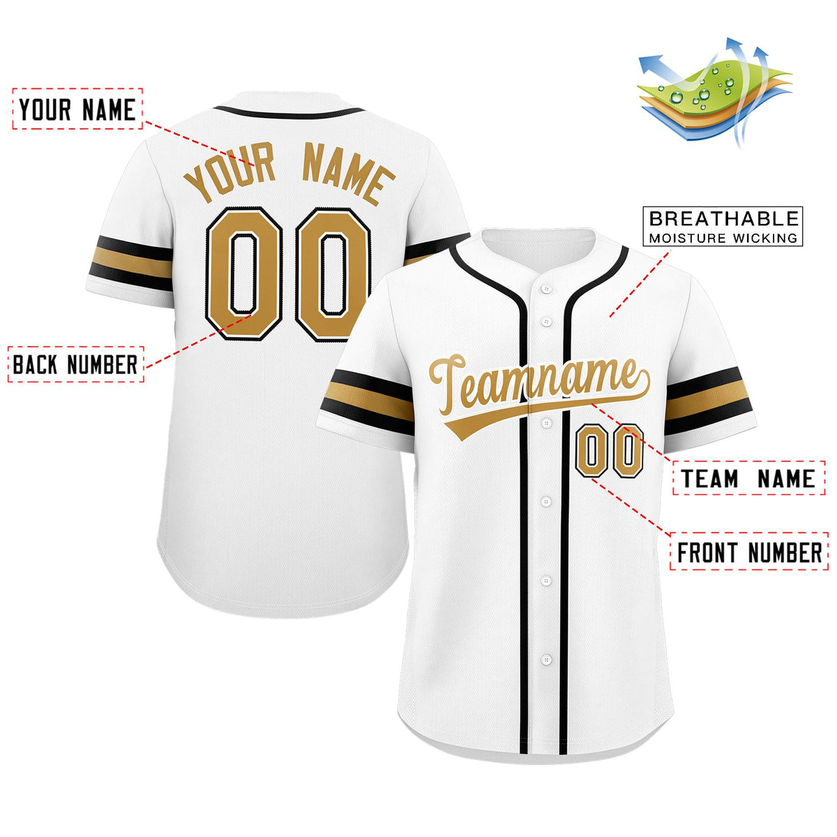 Custom White Gold-White Classic Style Authentic Baseball Jersey Limited
