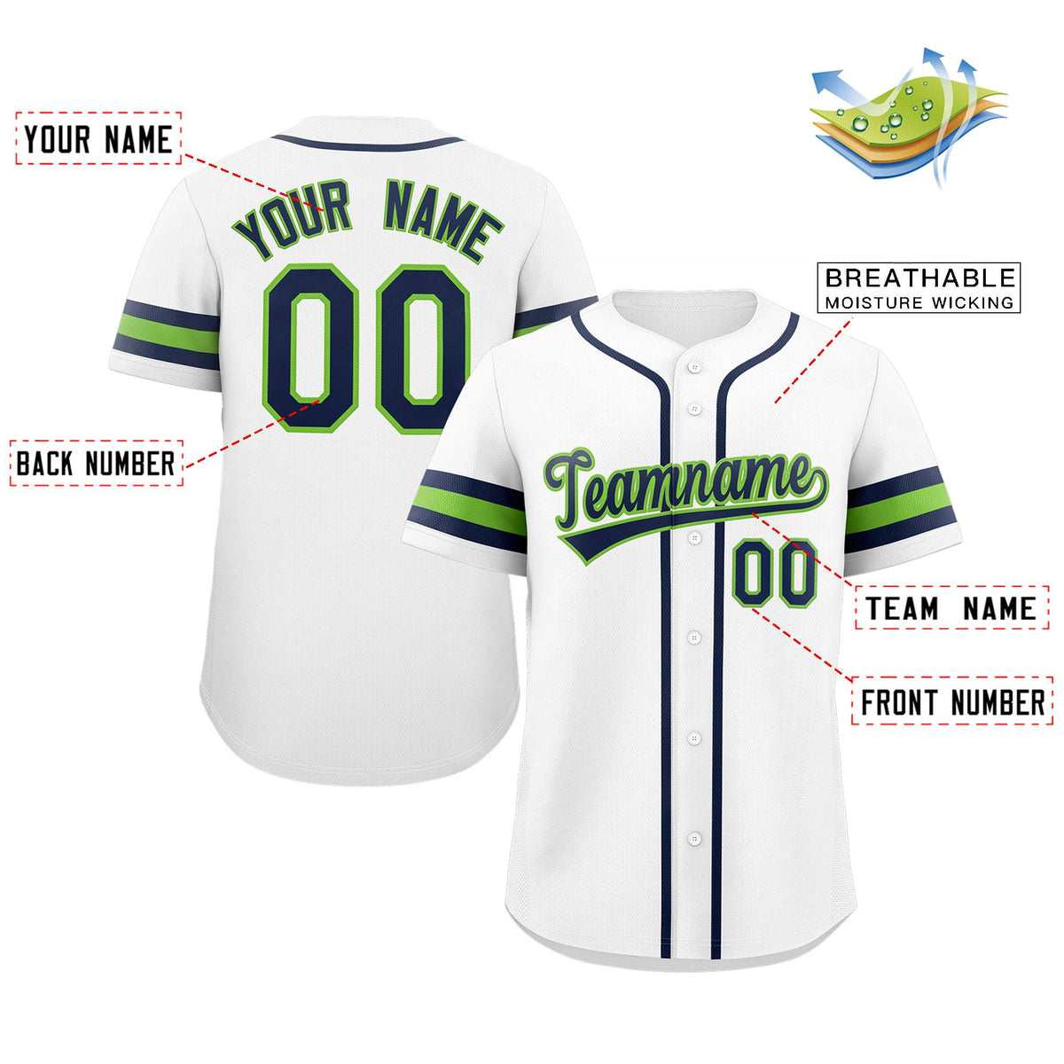 Custom White Navy-Green Classic Style Authentic Baseball Jersey Limited