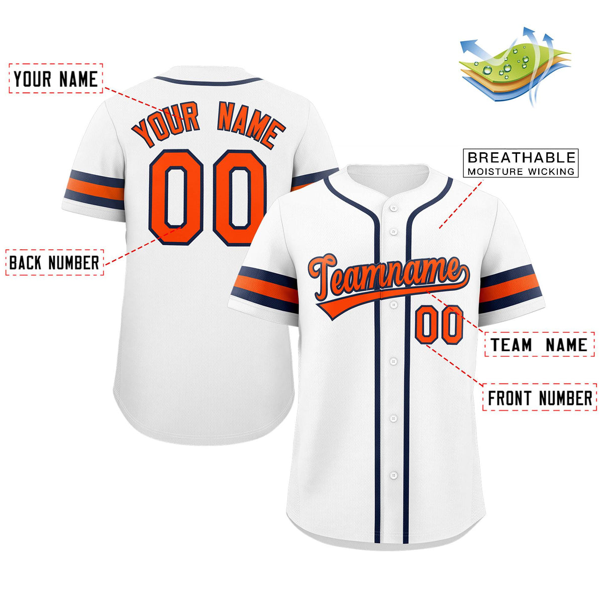 Custom White Orange-Navy Classic Style Authentic Baseball Jersey Limited