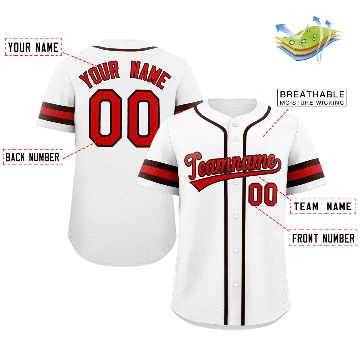 Custom White Red-Brown Classic Style Authentic Baseball Jersey Limited