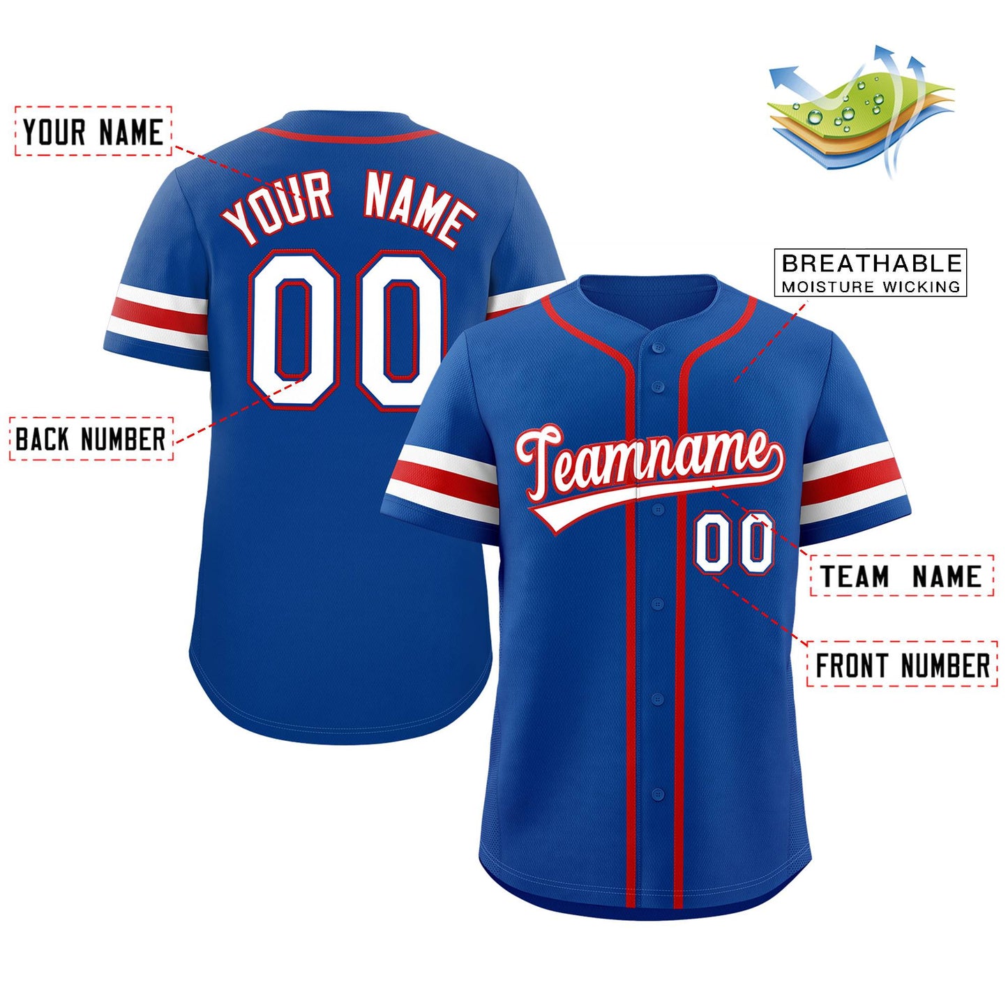 Custom Royal White-Red Classic Style Authentic Baseball Jersey Limited