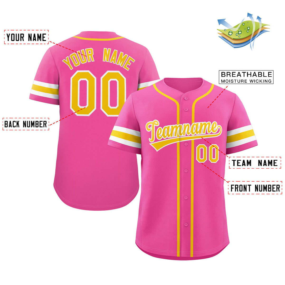 Custom Pink Yellow-White Classic Style Authentic Baseball Jersey Limited