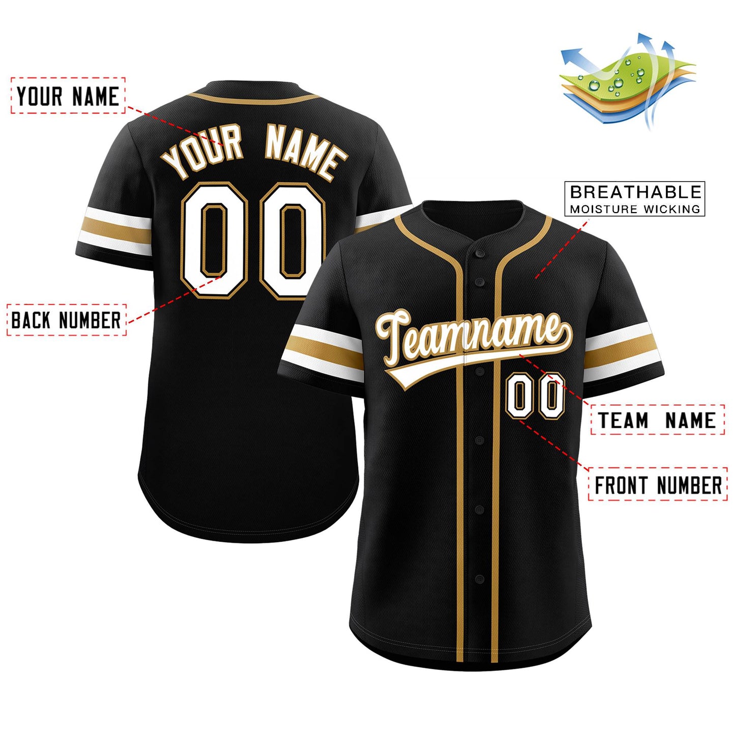 Custom Black White-Gold Classic Style Authentic Baseball Jersey Limited