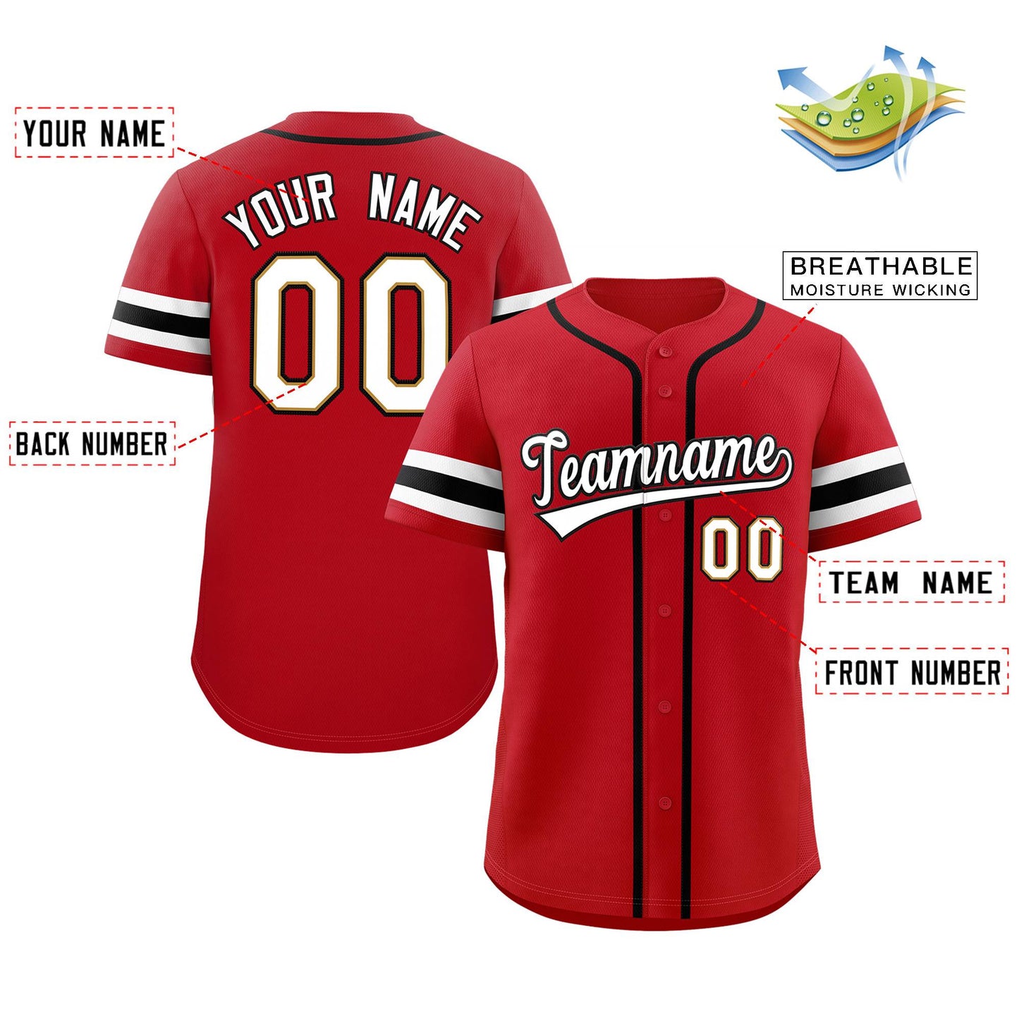 Custom Red White-Black Classic Style Authentic Baseball Jersey Limited