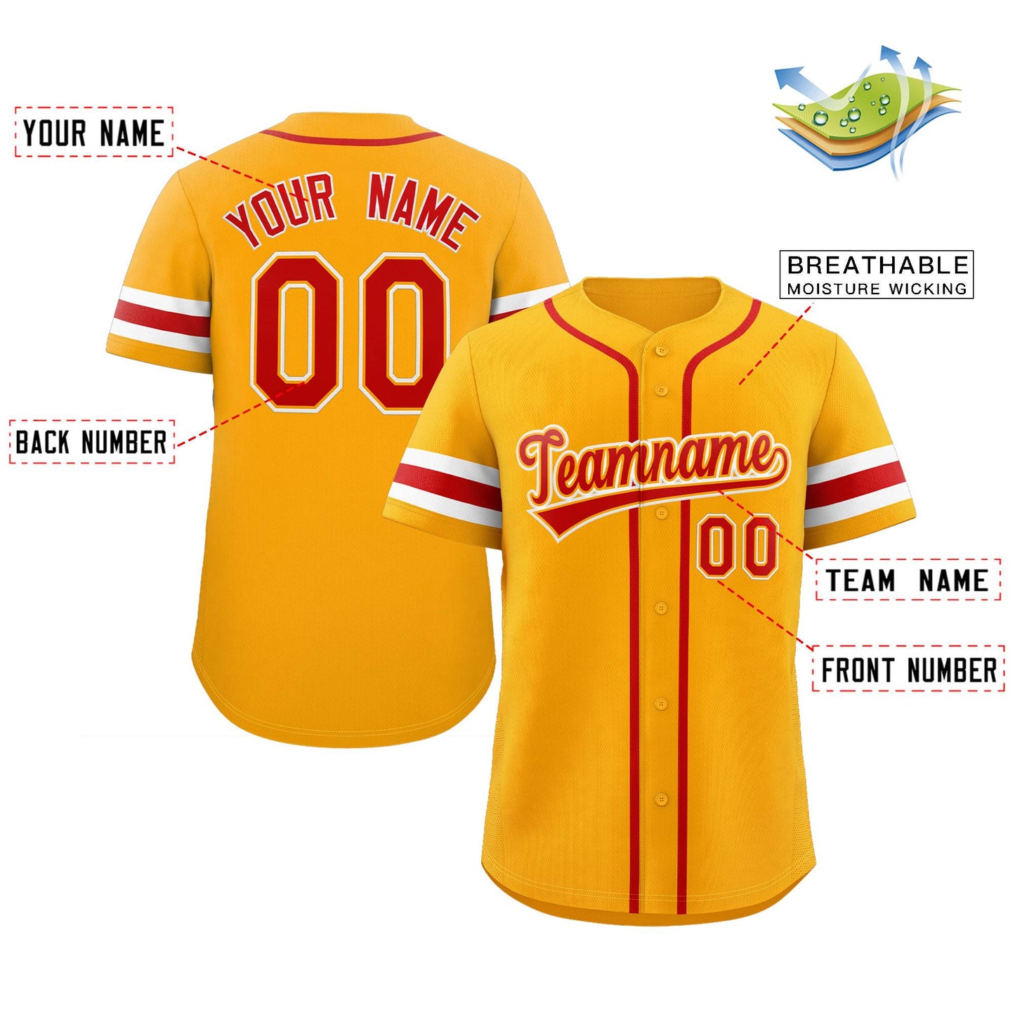Custom Yellow Red-White Classic Style Authentic Baseball Jersey Limited