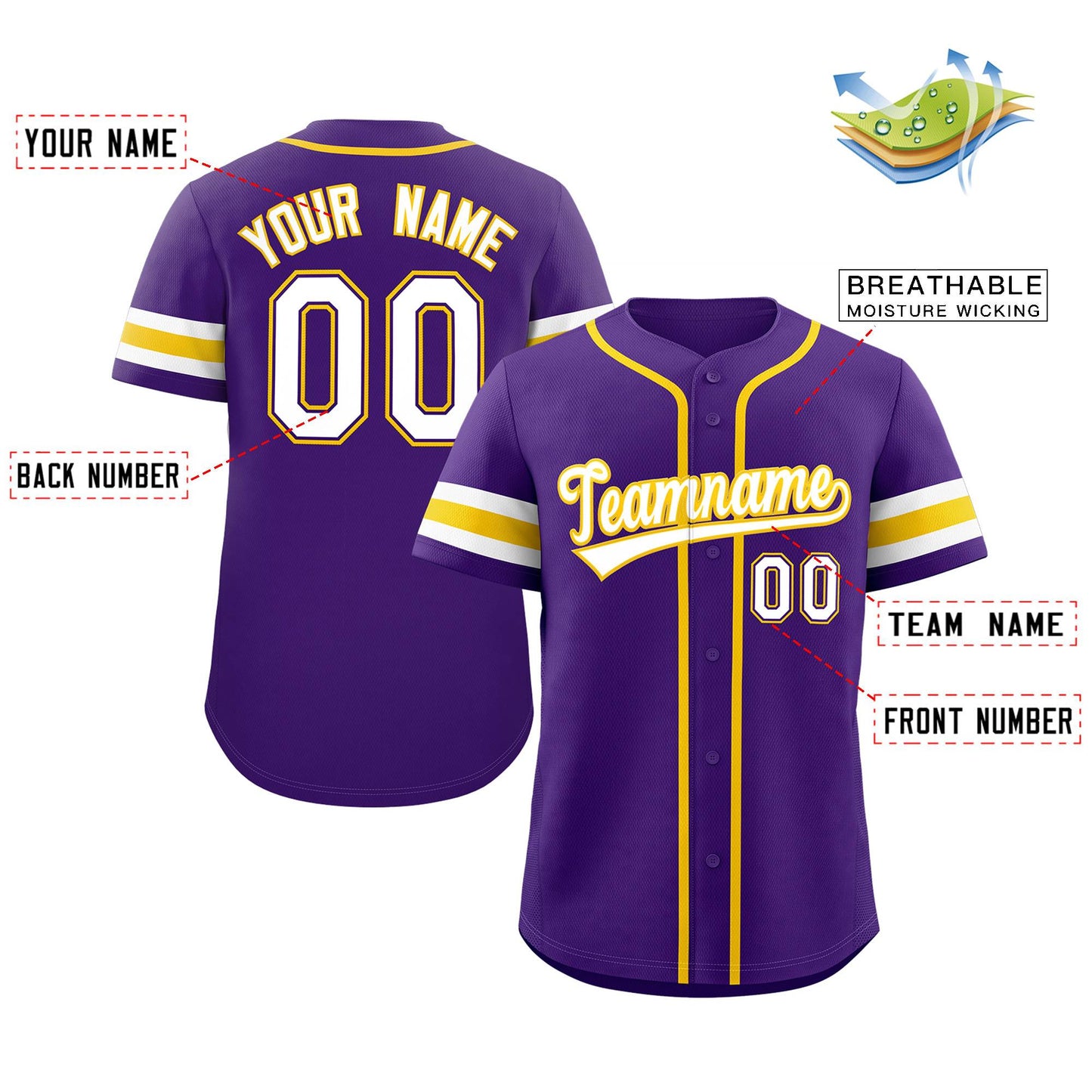 Custom Purple White-Yellow Classic Style Authentic Baseball Jersey Limited