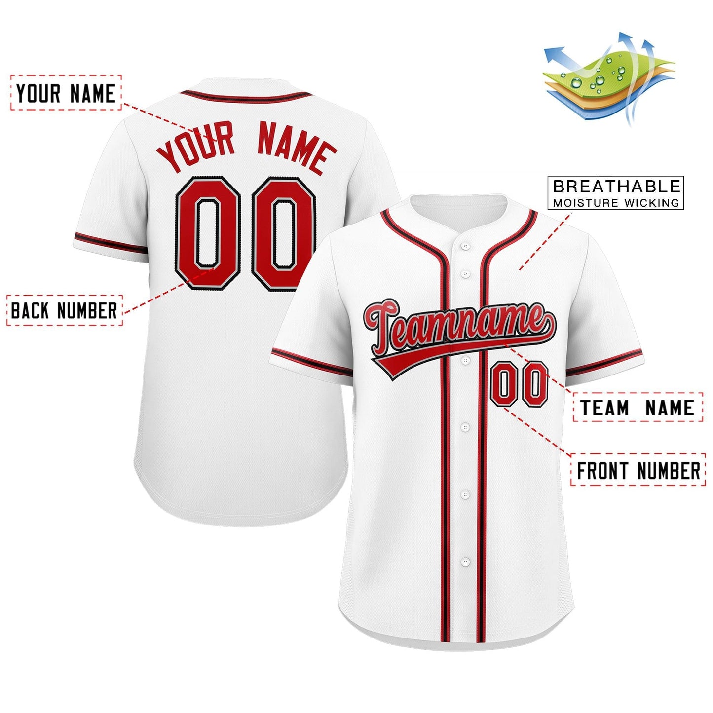 Custom White Red-White Classic Style Authentic Baseball Jersey Limited