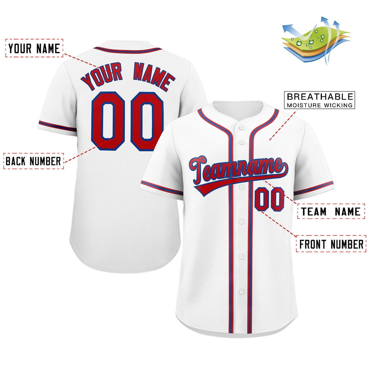 Custom White Red-Royal Classic Style Authentic Baseball Jersey Limited