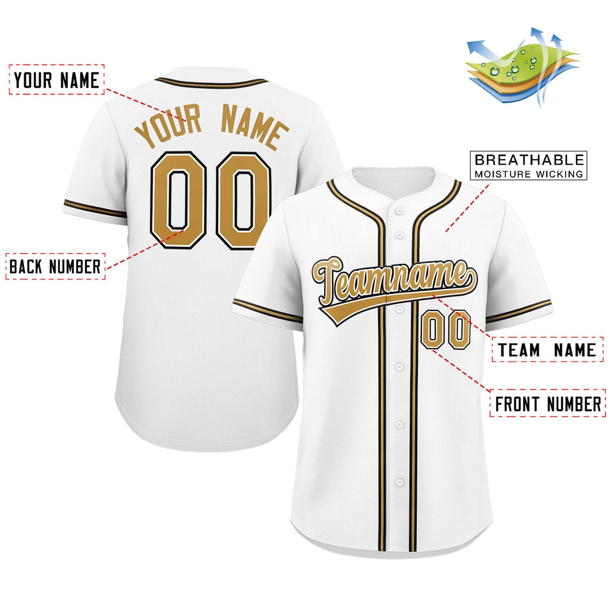 Custom White Gold-White Classic Style Authentic Baseball Jersey Limited