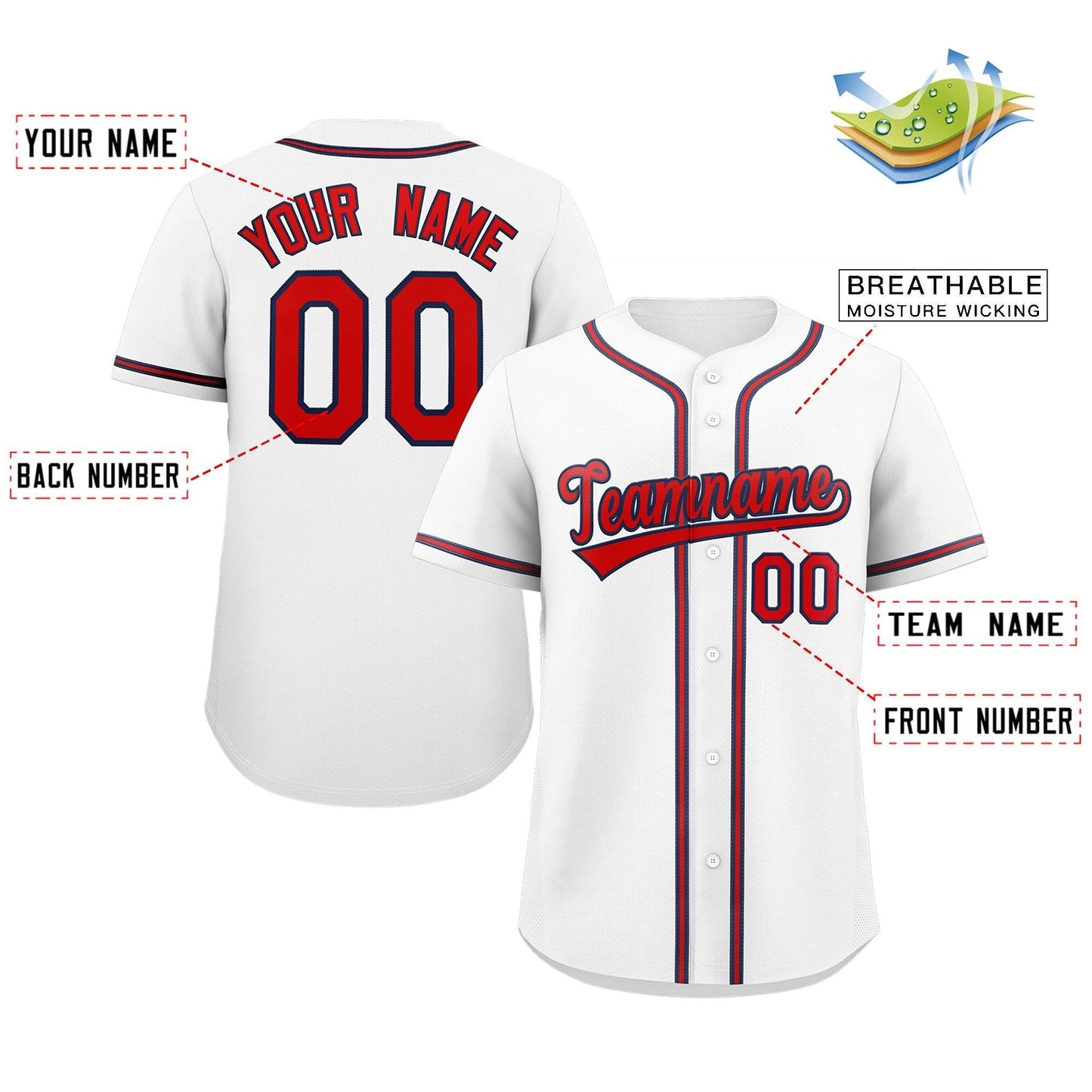 Custom White Red-Navy Classic Style Authentic Baseball Jersey Limited