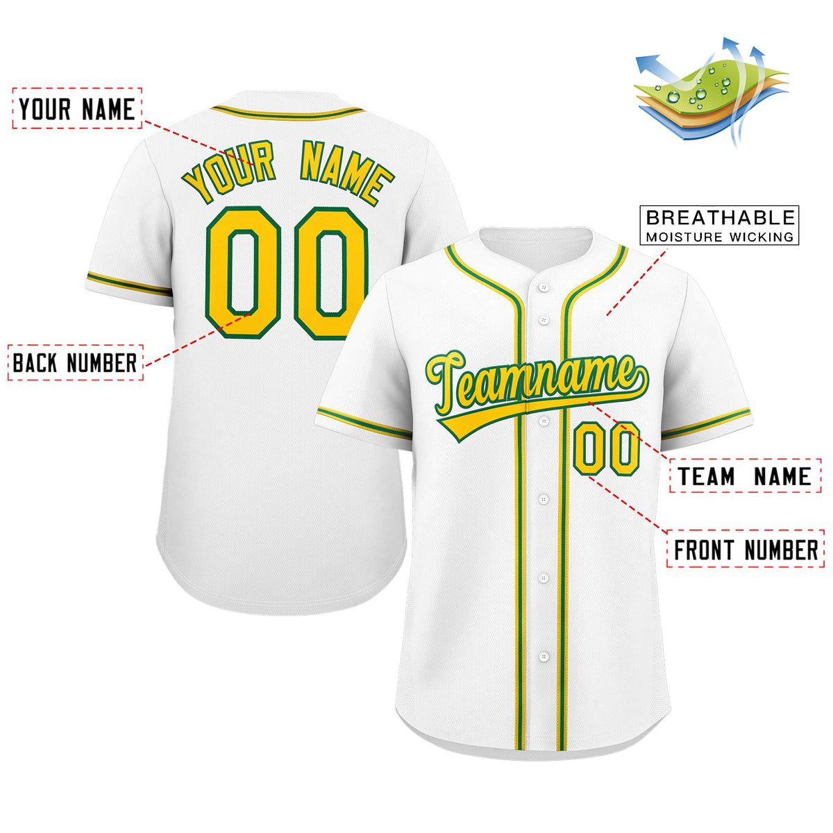 Custom White Yellow-Green Classic Style Authentic Baseball Jersey Limited