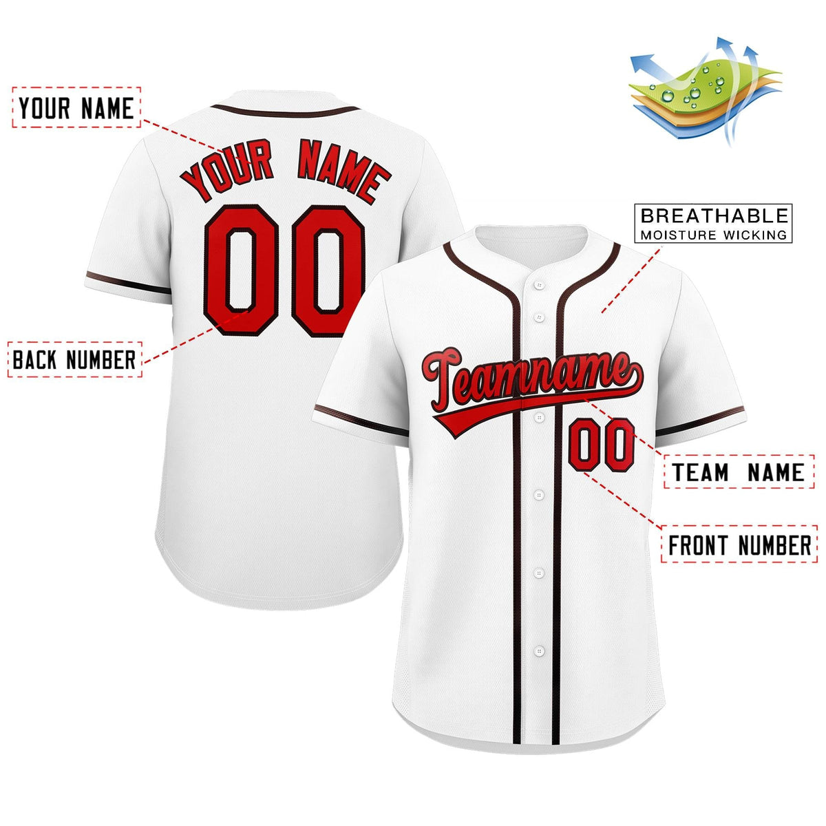 Custom White Red-Brown Classic Style Authentic Baseball Jersey Limited