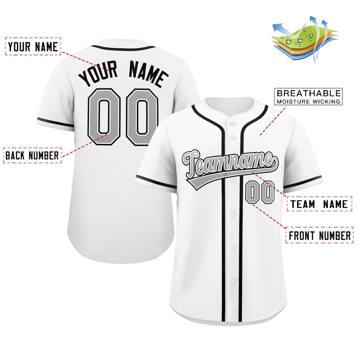 Custom White Gray-Black Classic Style Authentic Baseball Jersey Limited