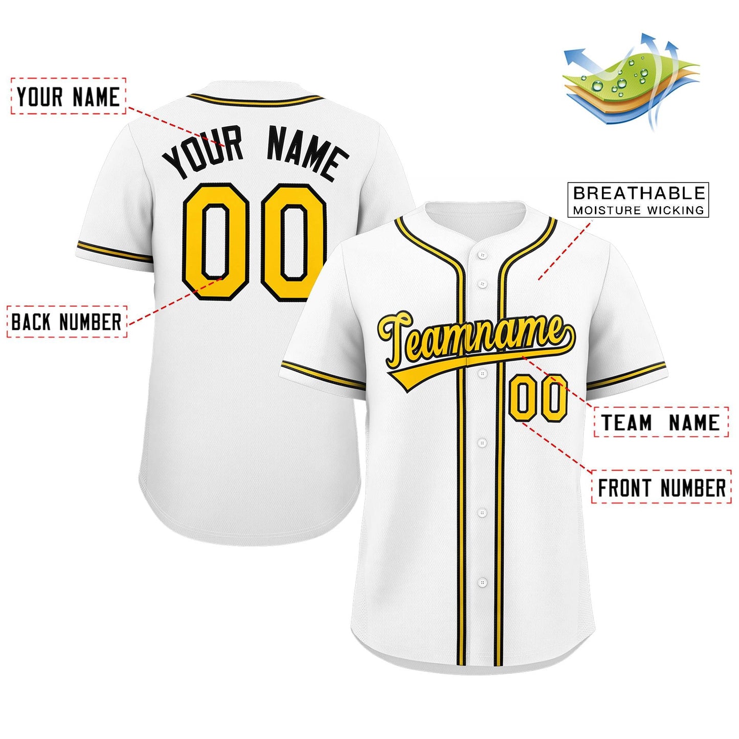 Custom White Yellow-Black Classic Style Authentic Baseball Jersey Limited