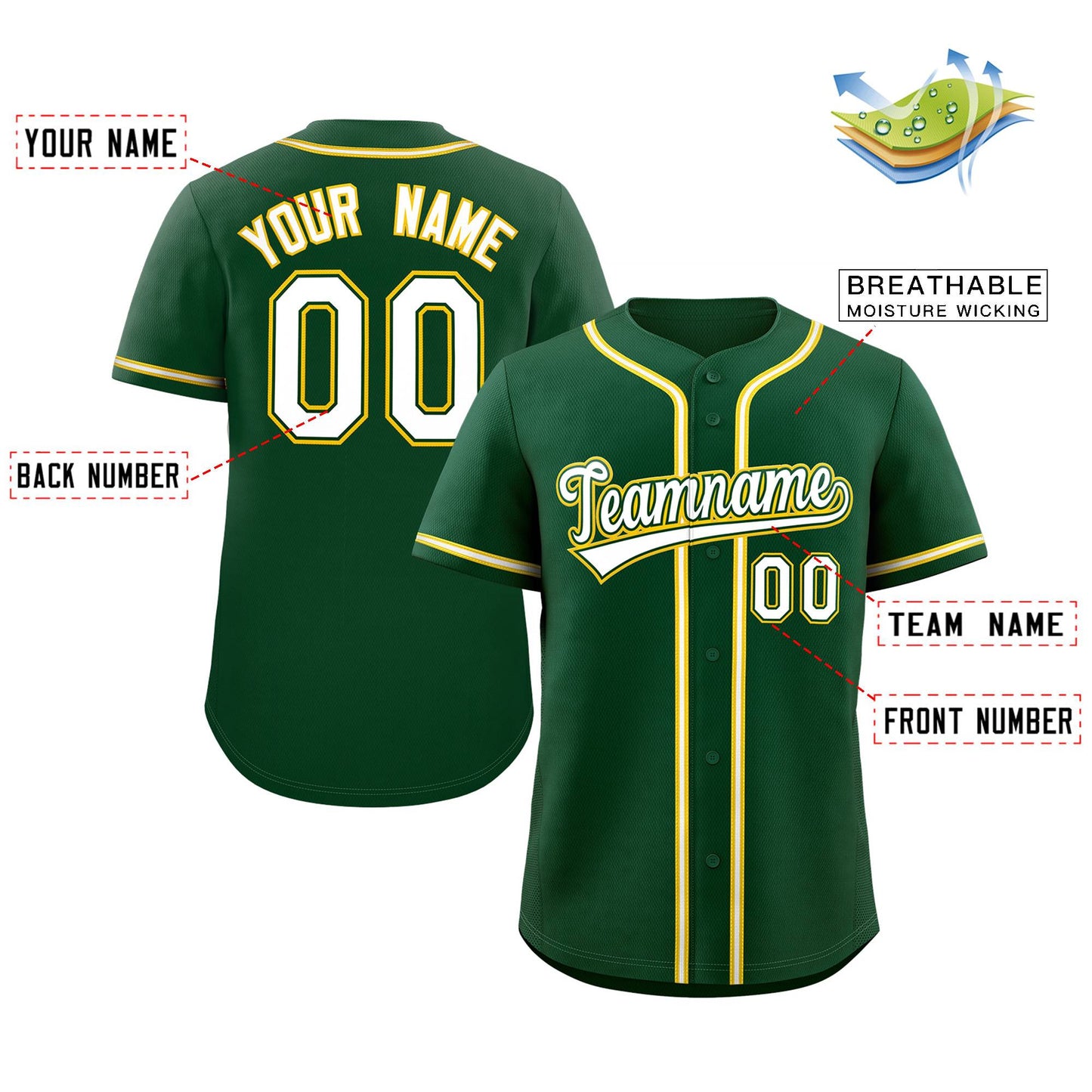Custom Green White Yellow Classic Style Authentic Baseball Jersey Limited