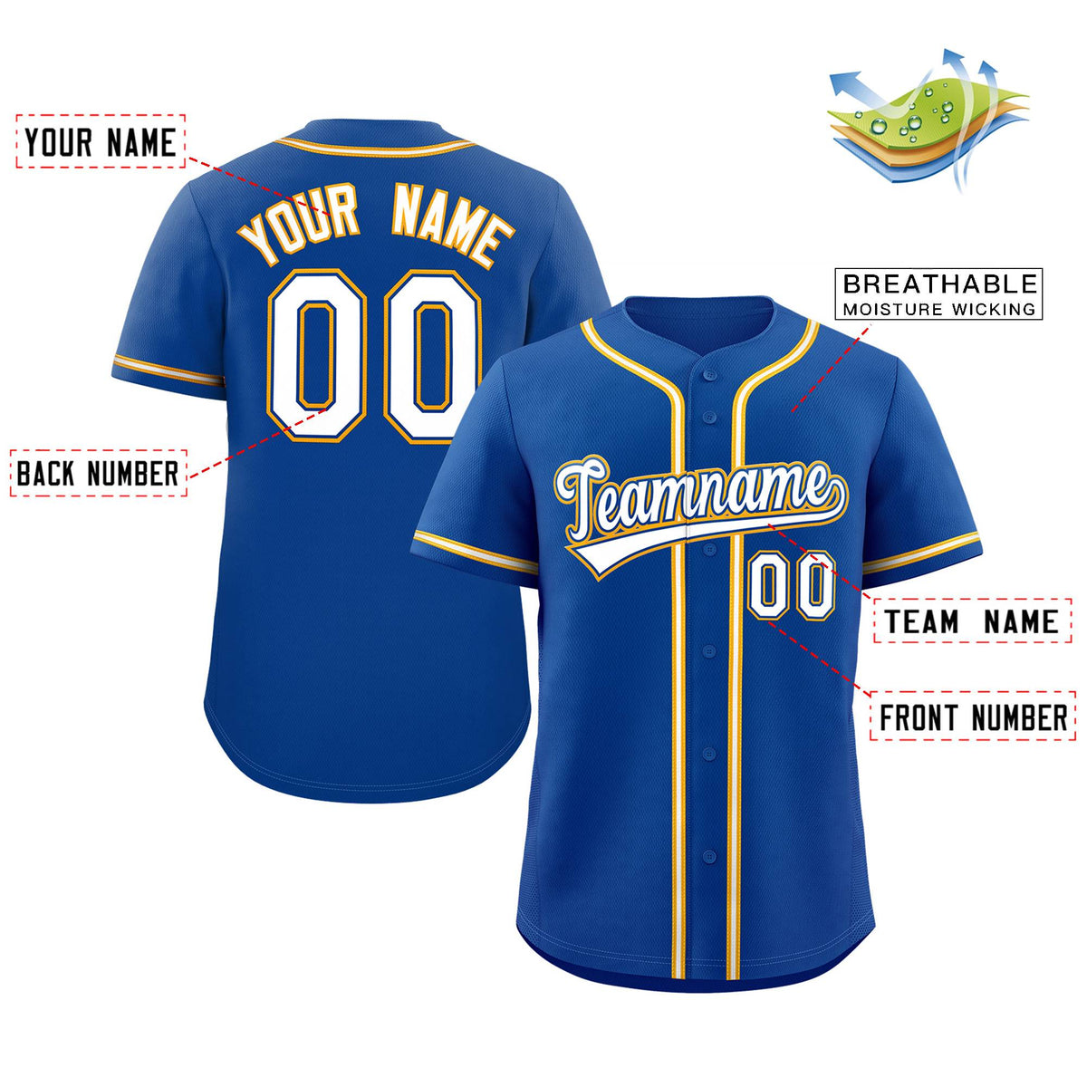 Custom Royal White-Yellow Classic Style Authentic Baseball Jersey Limited