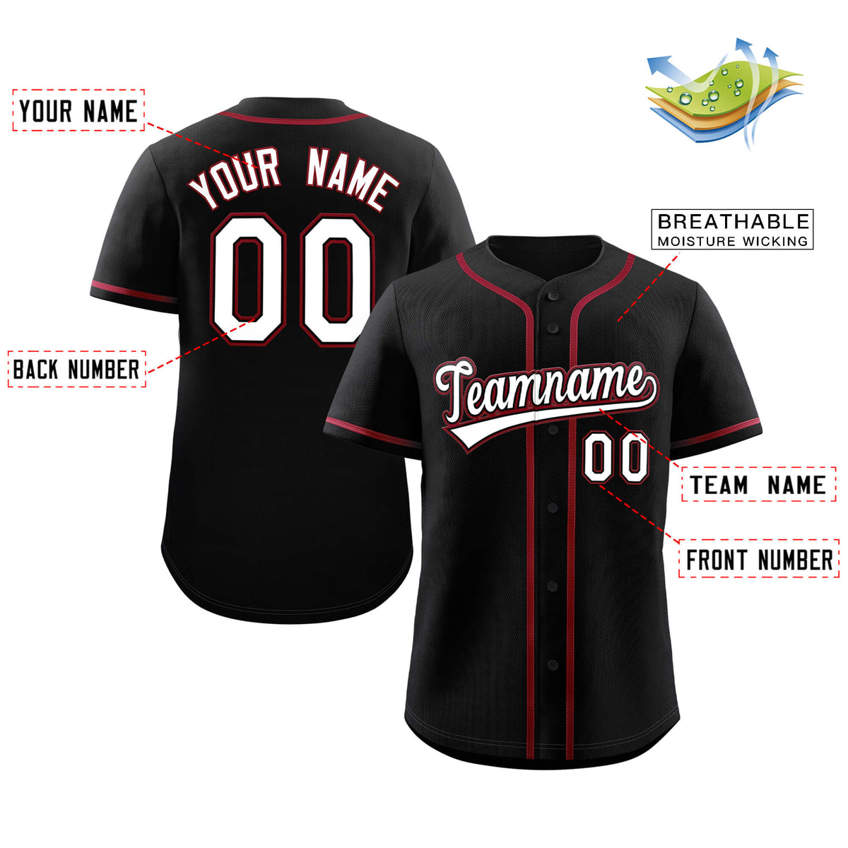 Custom Black White-Crimson Classic Style Authentic Baseball Jersey Limited