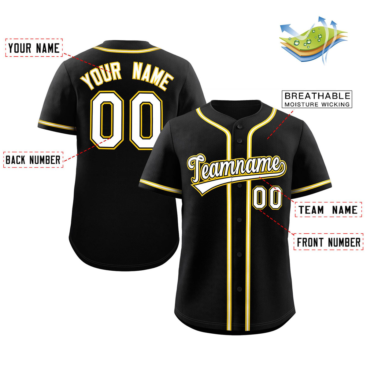 Custom Black White-Yellow Classic Style Authentic Baseball Jersey Limited