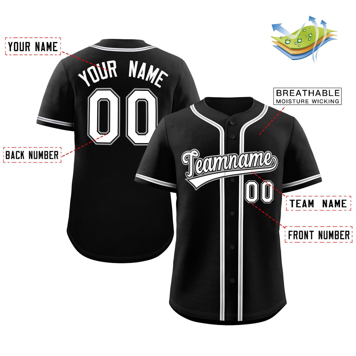 Custom Black White-Black Classic Style Authentic Baseball Jersey Limited