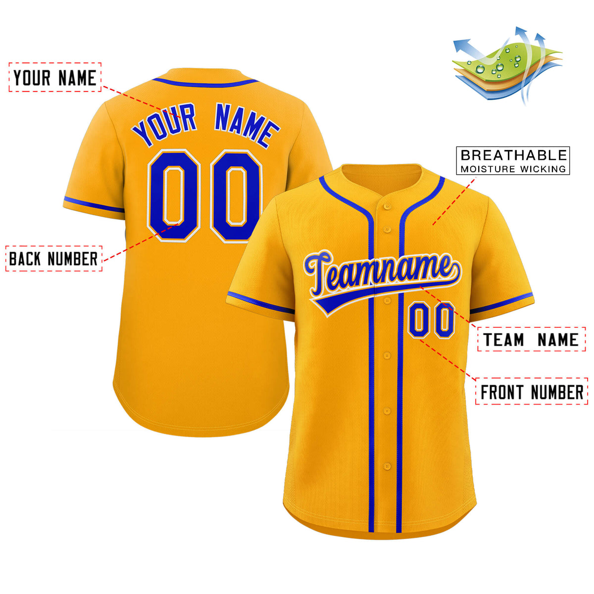 Custom Yellow Royal-White Classic Style Authentic Baseball Jersey Limited