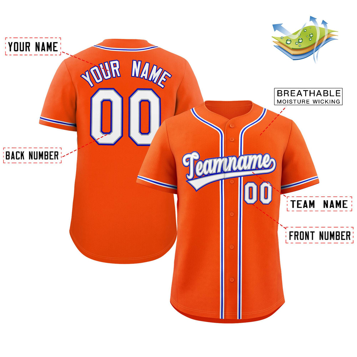Custom Orange White-Royal Classic Style Authentic Baseball Jersey Limited