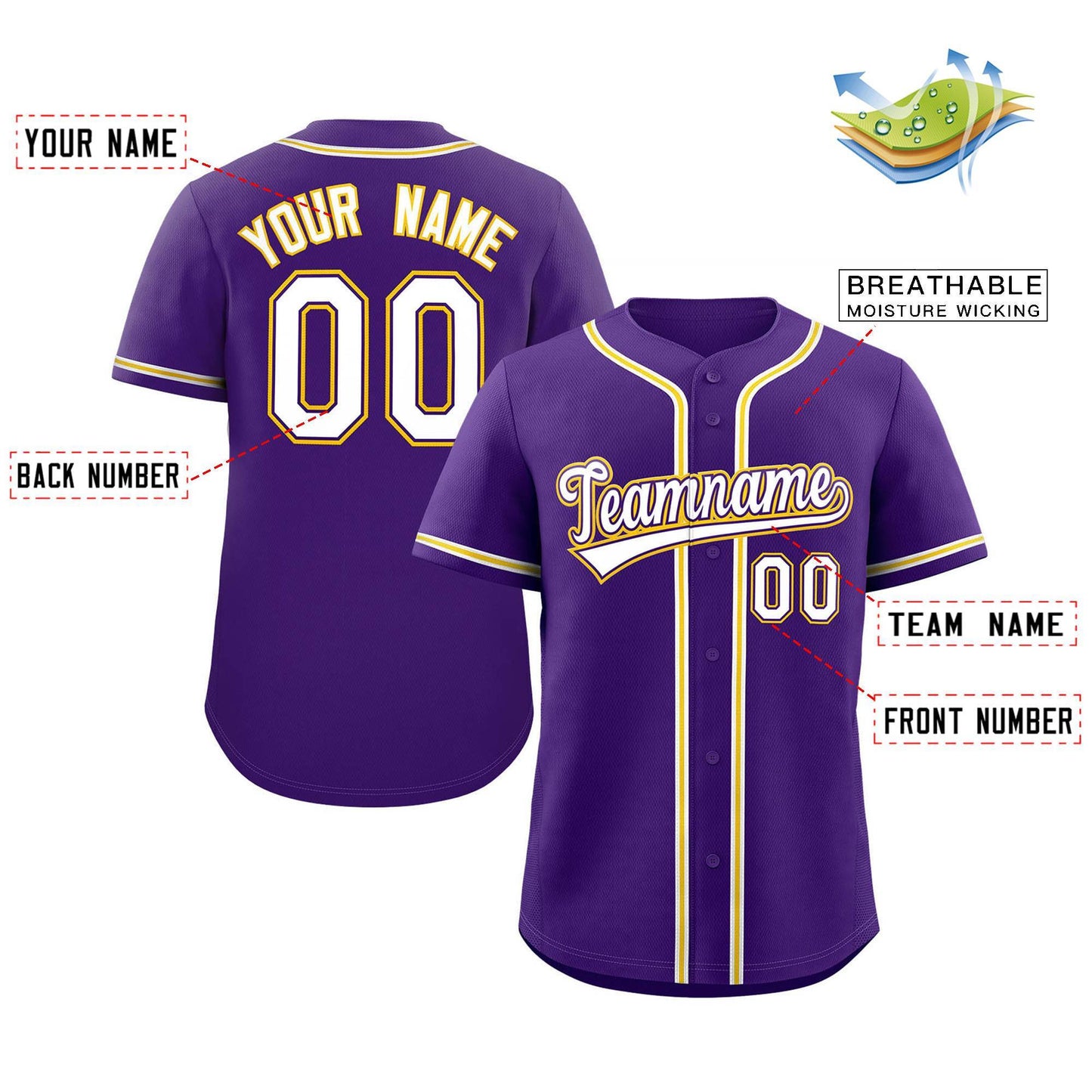 Custom Purple White-Yellow Classic Style Authentic Baseball Jersey Limited