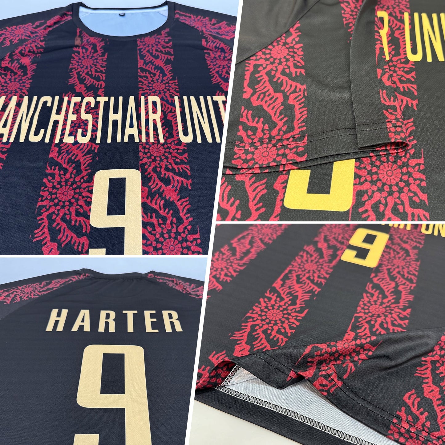 Custom Black Vegas Gold-Red Sublimation Soccer Uniform Jersey Limited